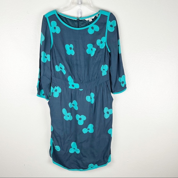 Boden Dresses & Skirts - BODEN Tipped Clover Floral Pockets 3/4 Sleeves Lined Concealed Back Zipper Dress